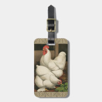 Roosters & Hen outside Hen House with White Border