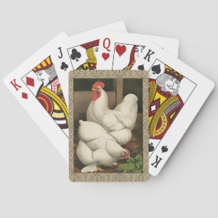 Roosters & Hen outside Hen House with White Border Playing Cards