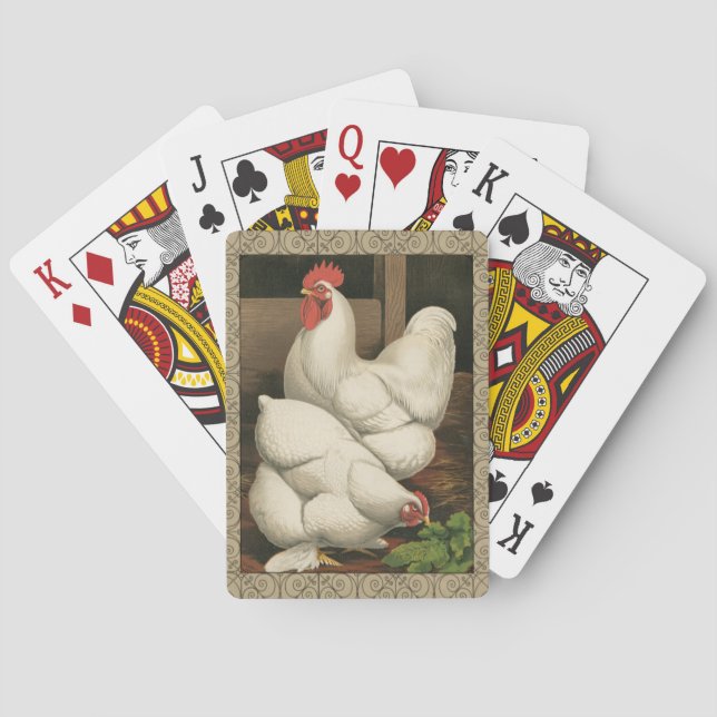 Roosters & Hen outside Hen House with White Border Playing Cards (Back)