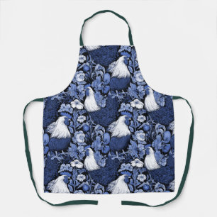 Roosters in the Garden Blue and White Apron