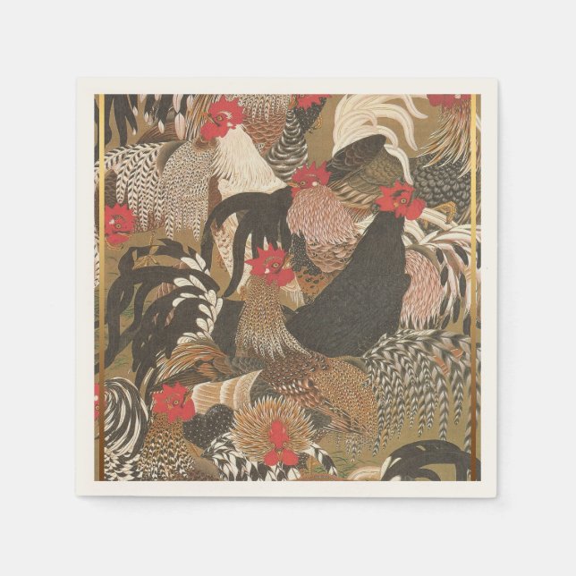 Roosters Japanese painting Rooster Year 2017 Paper Napkin (Front)