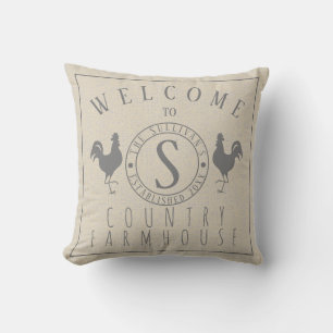 Roosters Welcome to Name Country Farmhouse Cushion
