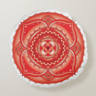 Root Chakra Red Mandala Round Pillow