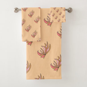 Root Plant On Peach Bath Towel Set