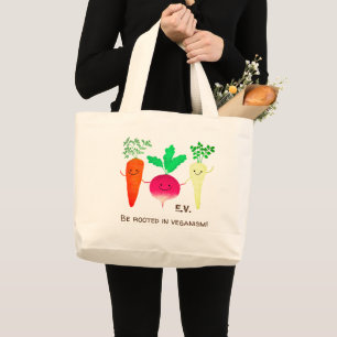 Root Vegetables Pun - Be Rooted in Veganism Large Tote Bag