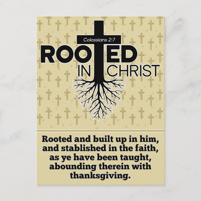 Rooted In Christ Colossians 2:7 Bible Verse Postcard (Front)