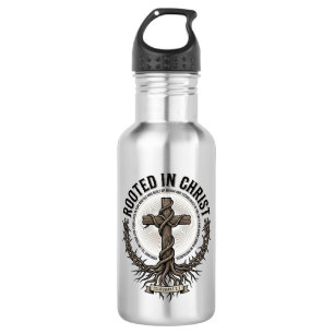 Rooted in Christ Cross Vintage Engraving Christian 532 Ml Water Bottle