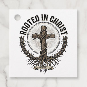 Rooted in Christ Cross Vintage Engraving Christian Favour Tags