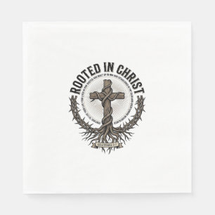 Rooted in Christ Cross Vintage Engraving Christian Napkin