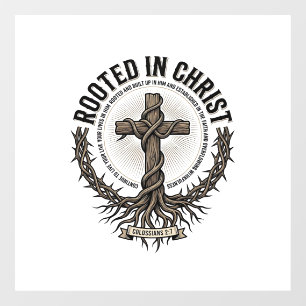 Rooted in Christ Cross Vintage Engraving Christian Window Cling