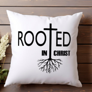 Rooted In Christ Elegant Cross Black White Faith Cushion