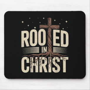 Rooted In Christ Jesus Cross Christian Faith Relig Mouse Mat