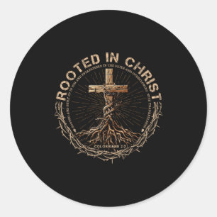 Rooted In Christ Shirt, Jesus Shirt, Vintage Cross Classic Round Sticker