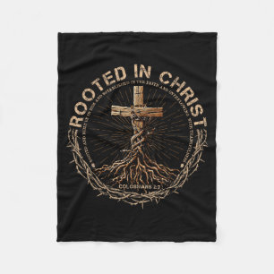 Rooted In Christ Shirt, Jesus Shirt, Vintage Cross Fleece Blanket