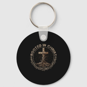 Rooted In Christ Shirt, Jesus Shirt, Vintage Cross Key Ring