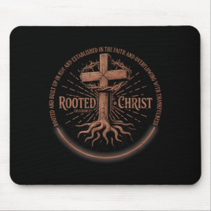 Rooted In Christ Tee, Jesus Tee, Vintage Cross Chr Mouse Mat