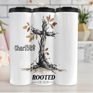 Rooted In Him Tree Cross Thermal Tumbler