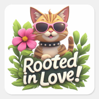 Rooted In Love Cat With Sunglasses Emblem 🌼 Square Sticker