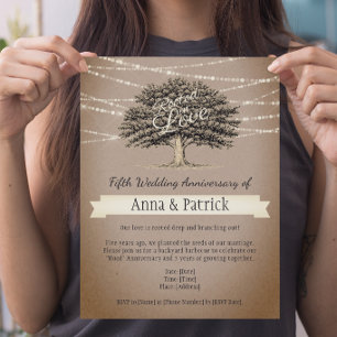 Rooted in Love Rustic Tree Lights 5th Anniversary Invitation