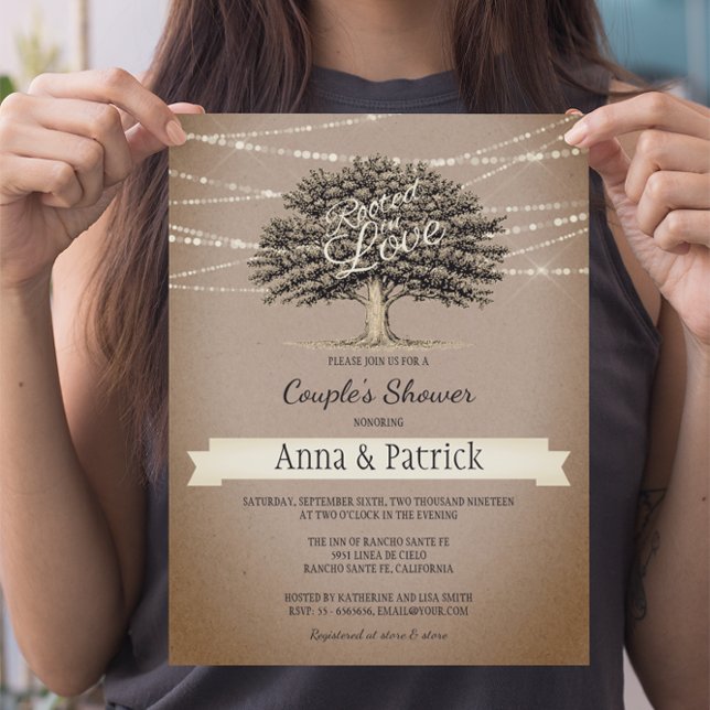 Rooted in Love Rustic Tree Lights Couple's Shower Invitation (Creator Uploaded)