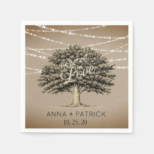 Rooted in Love Rustic Tree String Lights Wedding Napkin