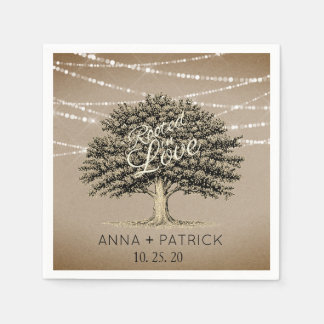 Rooted in Love Rustic Tree String Lights Wedding Napkin