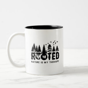 Rooted – Nature Is My Therapy Tree Silhouette Art Two-Tone Coffee Mug