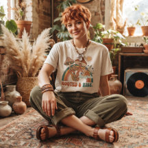 Rooted & Rise Boho Mushroom Rainbow T-Shirt