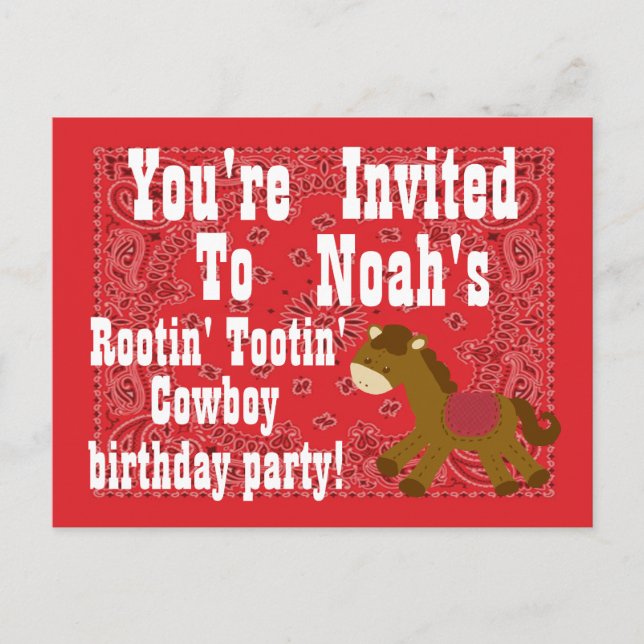 Rootin' Tootin' Cowboy Birthday Party Invitation (Front)