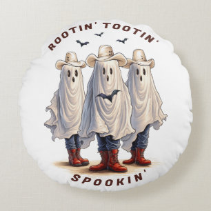 Rootin’ Tootin’ Cowboy Ghosts Western Halloween Round Cushion
