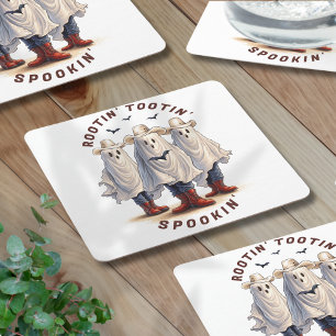 Rootin Tootin Spookin Western Ghosts Custom Text   Square Paper Coaster