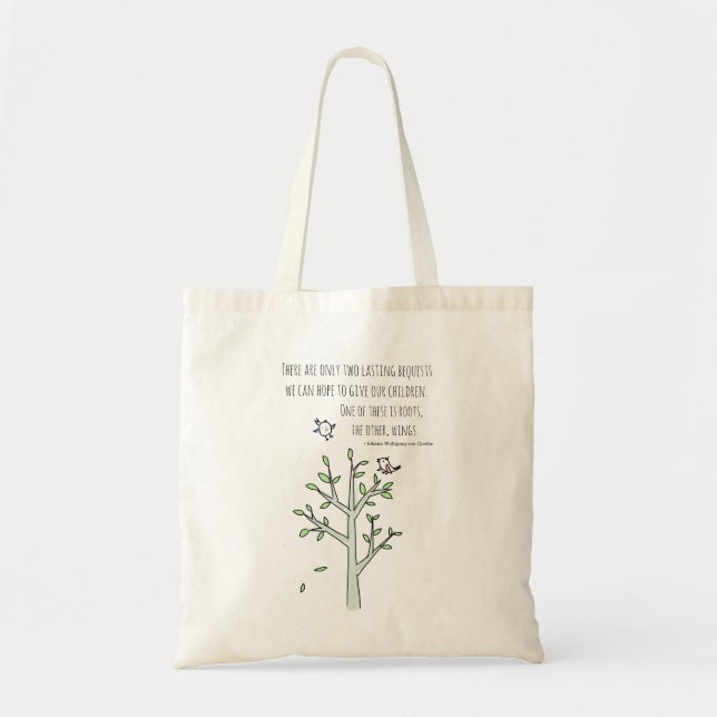 Roots and Wings Inspiring Parenting Quote Tote Bag (Front)