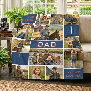 Roots of Faith 12 Photo Patriotic Dad Varsity Fleece Blanket