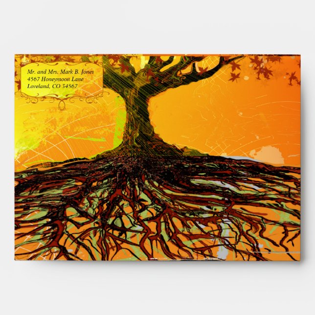 Roots of Love Fall Tree Wedding Envelopes 5x7 (Front)