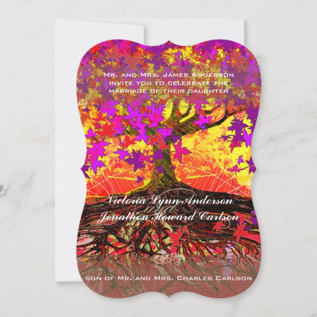 Roots of Love Romantic Oak Tree Wedding Invitation (Front)