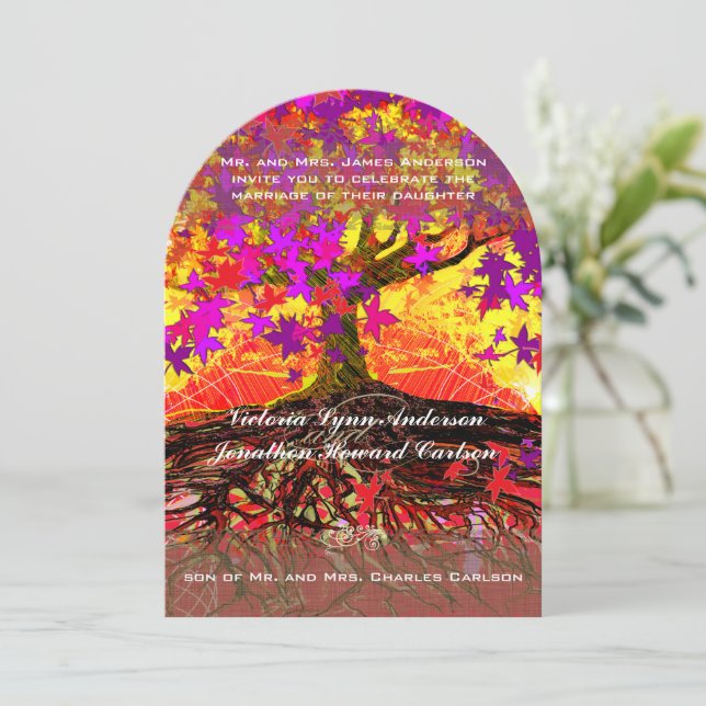 Roots of Love Romantic Oak Tree Wedding Invitation (Standing Front)