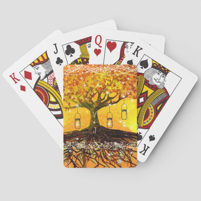 Roots of Love Romantic Rustic Tree Wedding Playing Cards (Back)