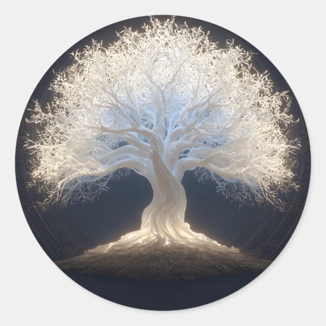 Roots of Starlight | Luminous Tree of Life Classic Round Sticker (Front)