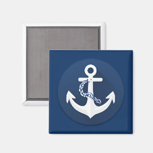Rope & Anchor Nautical Symbol White Navy Blue Magnet