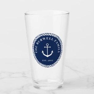 Rope & Anchor Navy Blue Add Your Name Glass