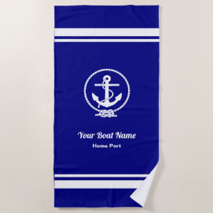 Rope and Anchor Nautical Navy Blue Beach Towel