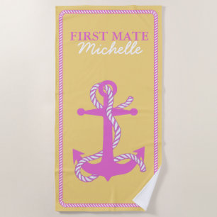 Rope and Anchor Pink First Mate ID402 Beach Towel