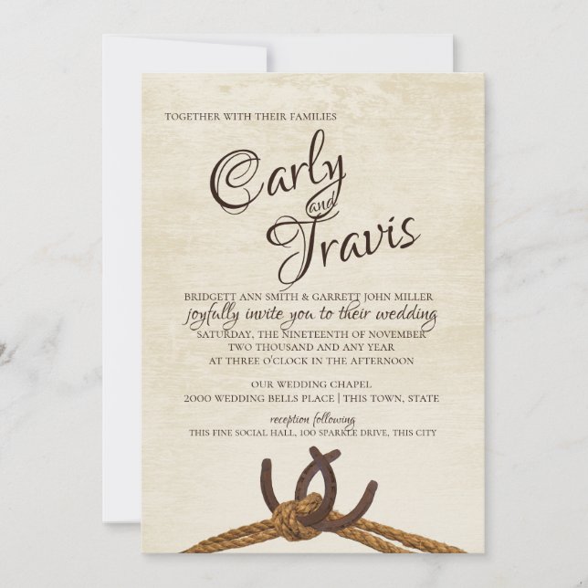 Rope and Horse Shoes Wedding Invitation (Front)