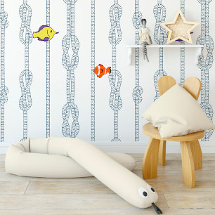 Rope and sailor's knots print with little fish. wallpaper