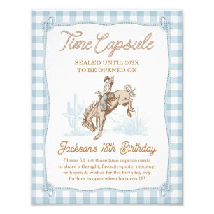 Rope Blue Plaid Cowboy 1st Rodeo Time Capsule Sign