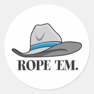 Rope 'em cowboy gear classic round sticker