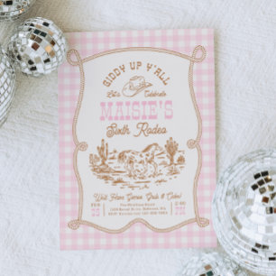 Rope Gingham Cowgirl Birthday Invitation