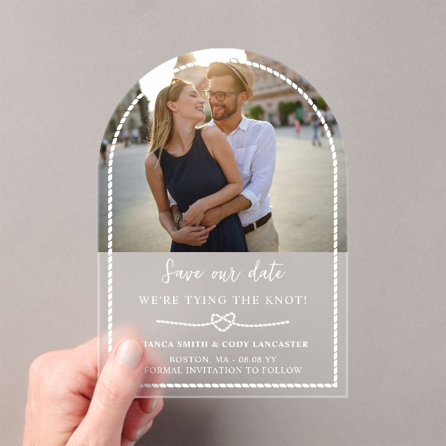 Rope Heart Tying the Knot Nautical Save the Date Acrylic Invitations (Insitu (Handheld))
