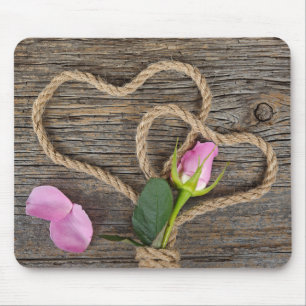rope hearts with rose mouse mat