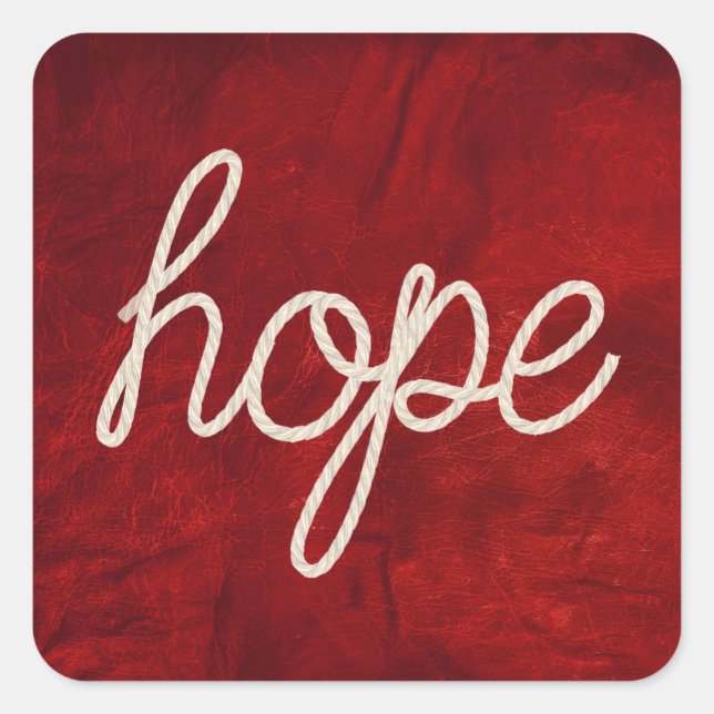 Rope HOPE Text On Red Leather Square Sticker (Front)